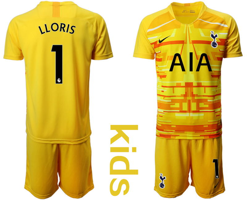 Youth 2020-2021 club Tottenham yellow goalkeeper #1 Soccer Jerseys